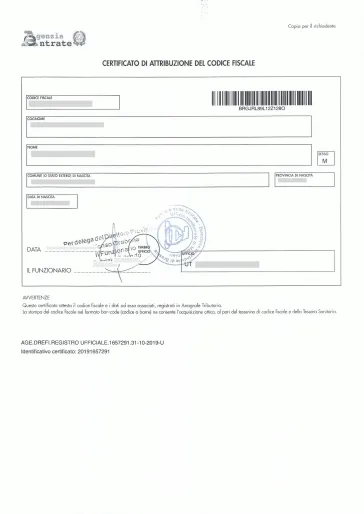 Domanda di Codice Fiscale