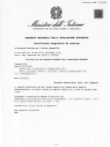 Copia integrale Atto di Nascita
