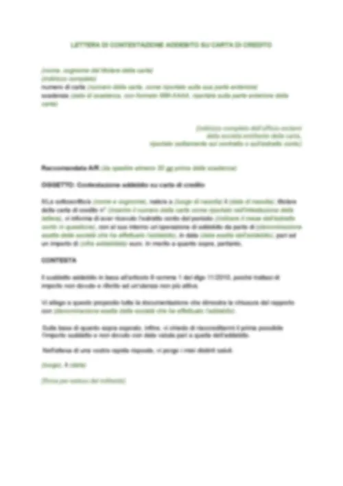 Lettera Contestazione Addebito su Carta di Credito
