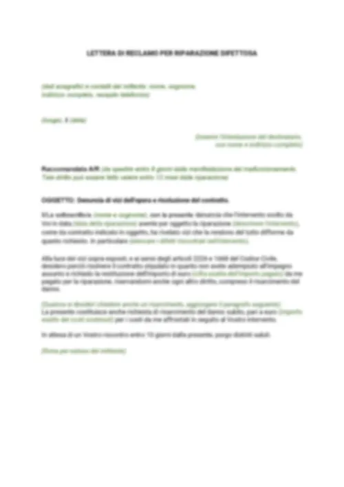Lettera di reclamo per riparazione difettosa